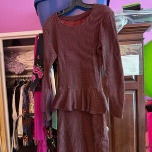 Vintage 80s Betsey Johnson Punk Large Red Black Peplum Dress Padded Shoulders